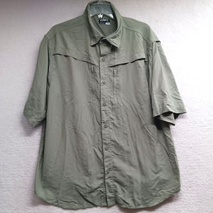 Habit 30+ Solar Factor Mens Large Shirt Vented Short Sleeve Sun Zip Pockets Sage